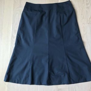 Navy Talbots Work Skirt Stretch Wool Flare Knee